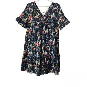 The Korner Anthropologie V Neck Ruffled Hawaiian Print Cutout Boho Mini Dress